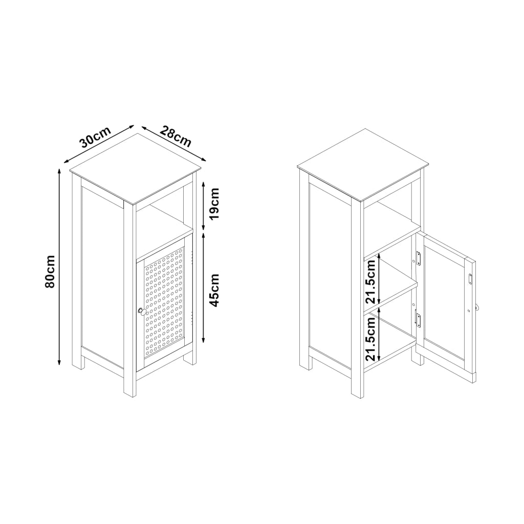 Mobiletto/scaffale basso per bagno 80 x 30 x 28 cm con 1 anta finitura MDF e PVC bianco 03_0008860