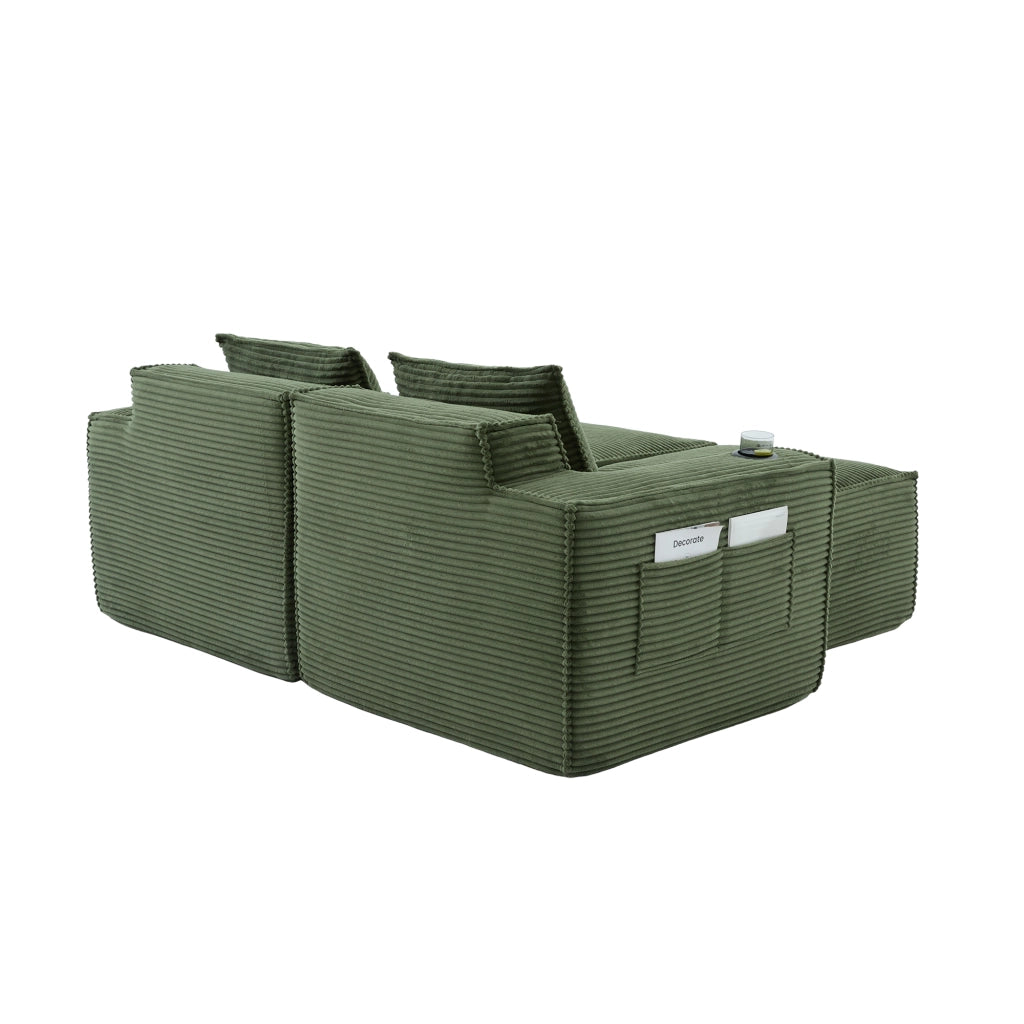 Divano modulare a 2 posti in tessuto effetto corda con portabicchieri e tasche laterali verde 188 × 162 × 75 cm