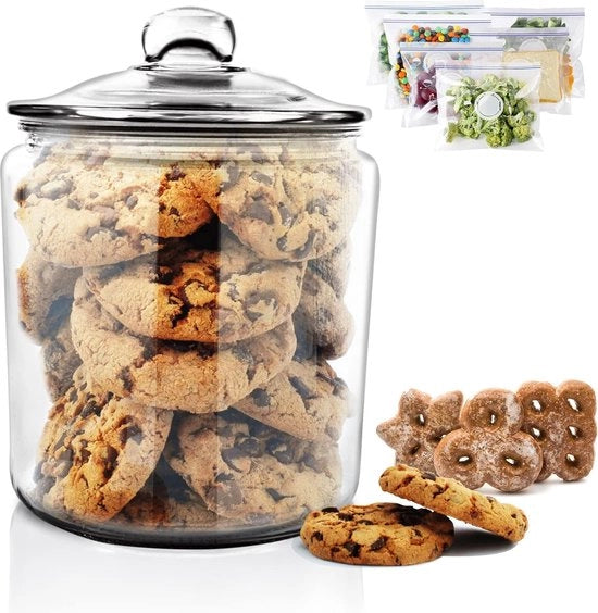 Confezione da 15 contenitori di vetro trasparente rotondi con coperchi, 4,73 litri grandi contenitori per la cucina per alimenti secchi, biscotti e snack.