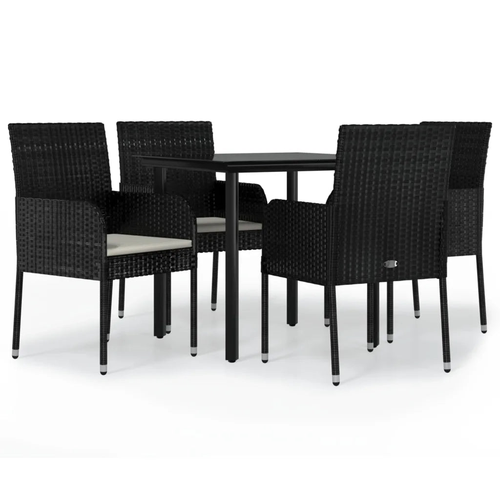 Set da Pranzo da Giardino 5 pz Nero con Cuscini in Polyrattancod mxl 124386