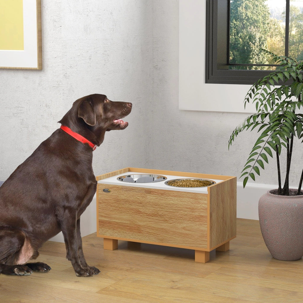 Mangiatoia per Cani con Ciotola in Acciaio Inossidabile ¨C Minimal ¨C Effetto Rovere