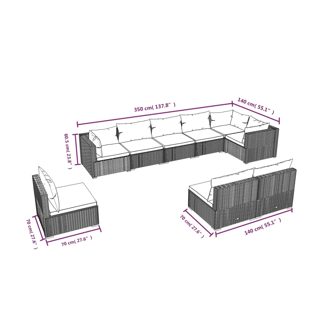Set Divani da Giardino 9 pz con Cuscini in Polyrattan Marrone cod mxl 39088