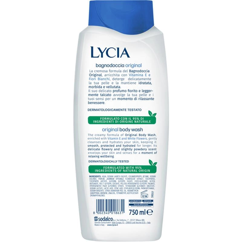 LYCIA BAGNODOCCIA ORIGINAL CON VITAMINA ''E'' FIORI BIANCHI DERMATOLOGICAMETE TESTATO 750 ML