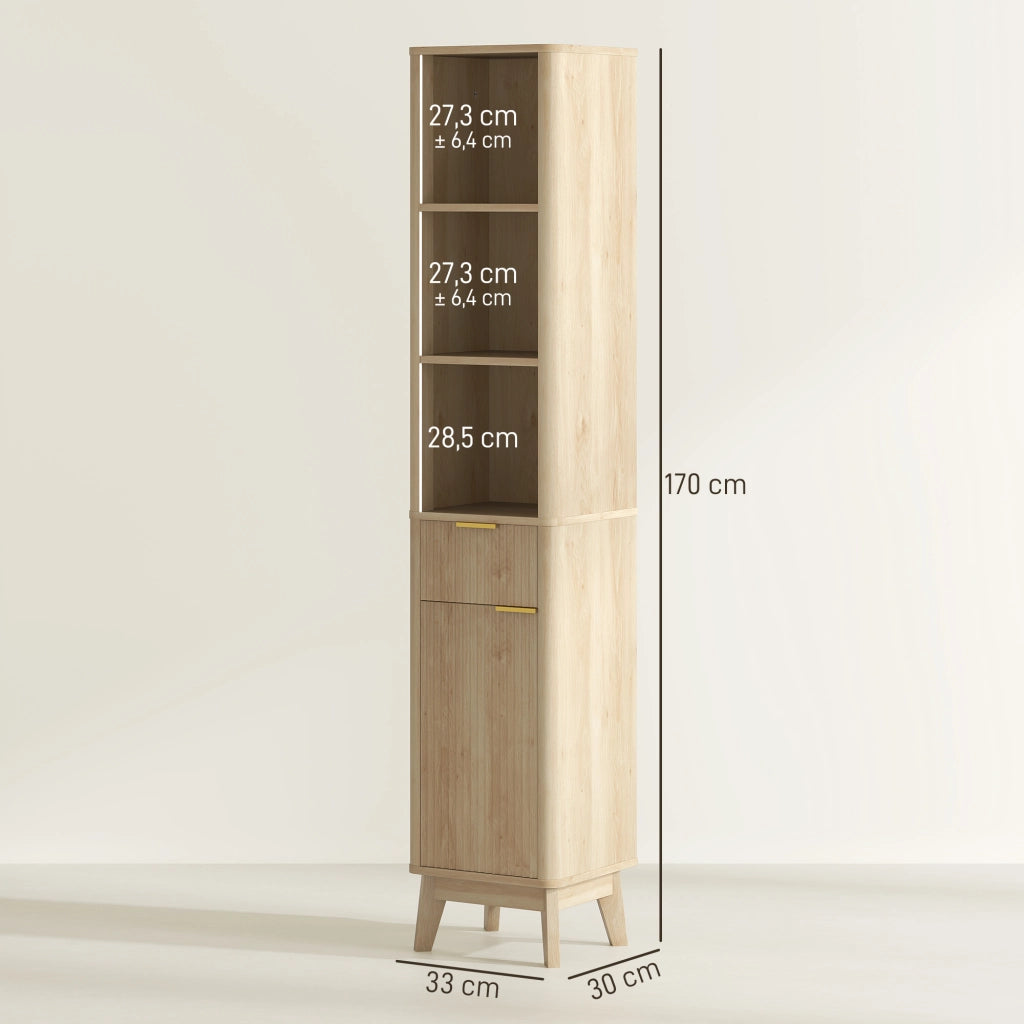 Colonna Bagno con Ripiani e Cassetto ¨C Minimal ¨C 33x30x170 cm Tono Legno