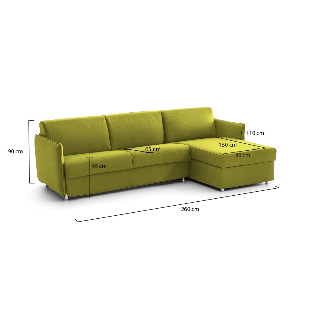 Posina, Divano Fisso con Penisola Sfoderabile Made in Italy, 260x160 cm Verde