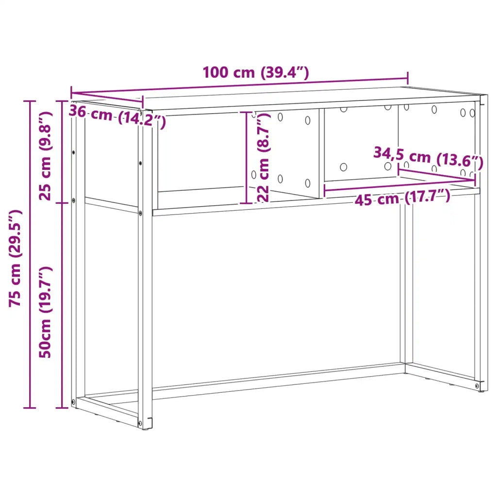 Tavolino Grigio Sonoma 100 x 36 x 75 cm Legno multistrato