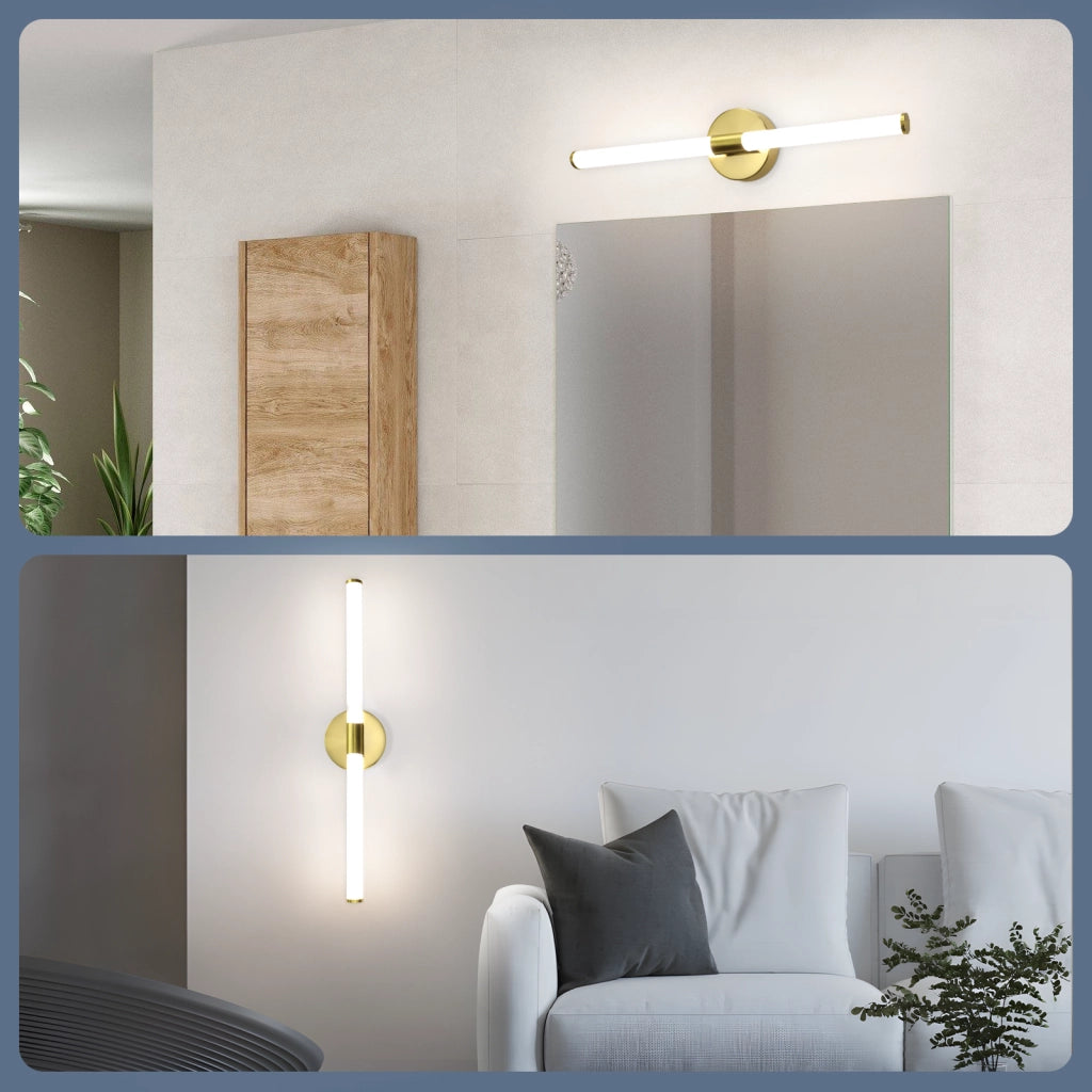 ZMH Lampada da specchio LED a Parete 8W Oro 60 cm 4000K Luce Neutra Moderna IP44 per Armadio Cantina Cucina Corridoio