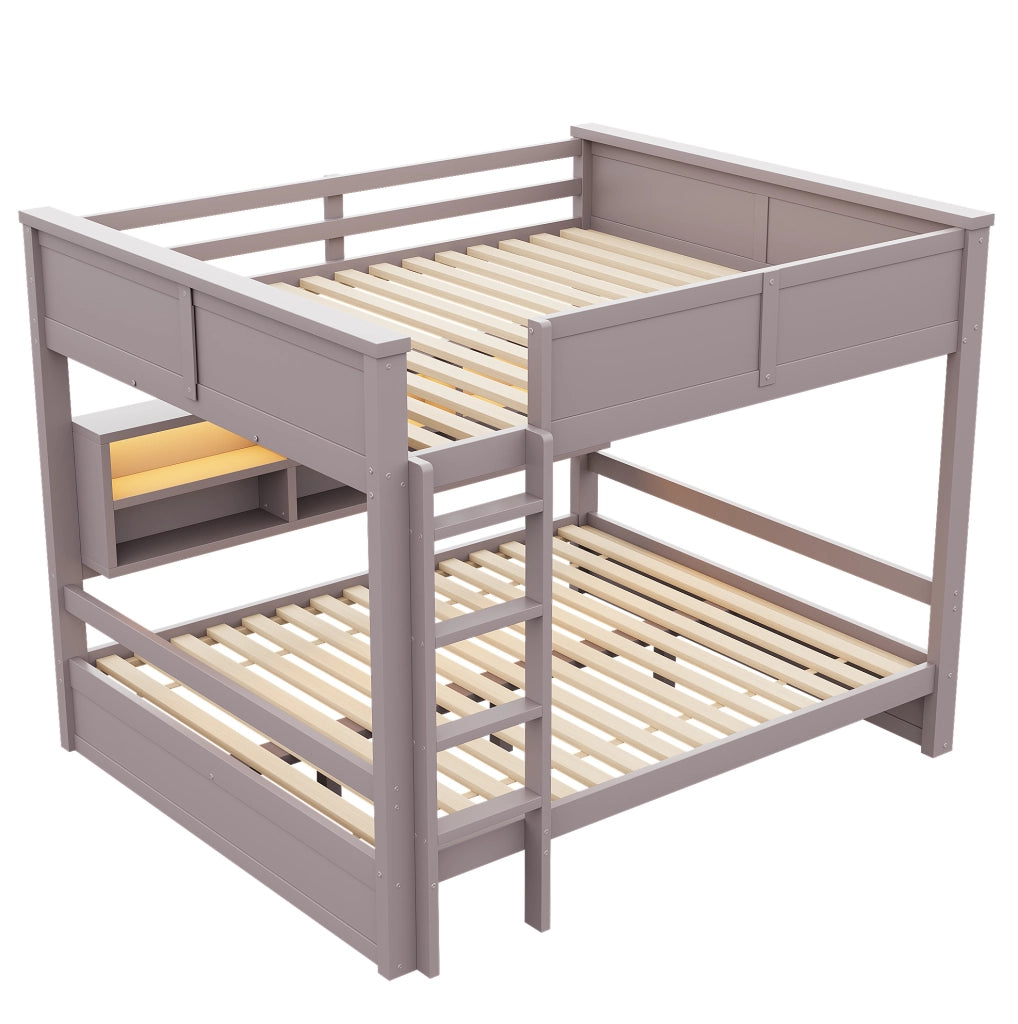 Letto a castello 160x200 cm in pino e MDF con 6 vani contenitori e luce LED; marrone