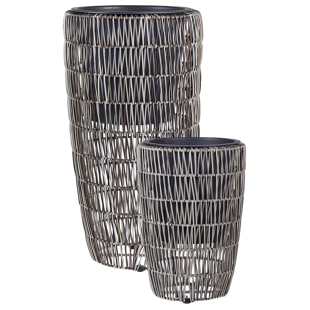 Set di 2 vasi in finto rattan con inserto marrone per interni ed esterni