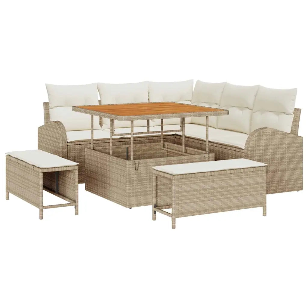 Set Divano da Giardino con cuscino 8 pcs Beige polyrattan