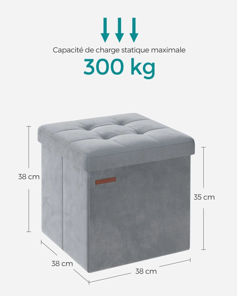 Panca/contenitore pieghevole in velluto con poggiapiedi e coperchio 31 x 41 x 31 cm capacità di carico 130 kg per ingresso/soggiorno grigio 12_0004141