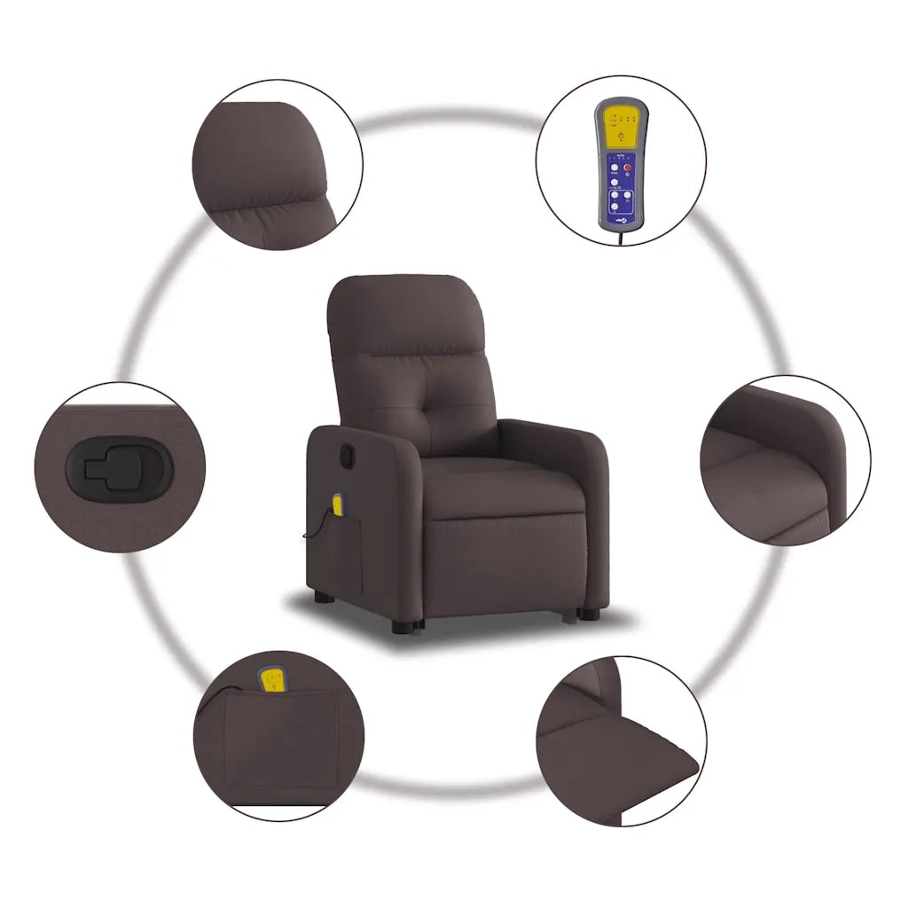 Divano Sedia-Poltrona Alzapersona Massaggi Reclinabile Marrone Scuro Tessuto 824479