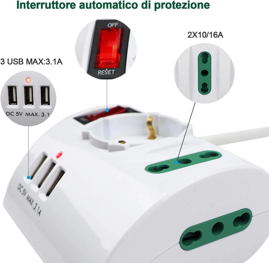 ciabatta Multipresa da Scrivania Tavolo con Presa 3 Prese 3 USB e interruttore extrastar