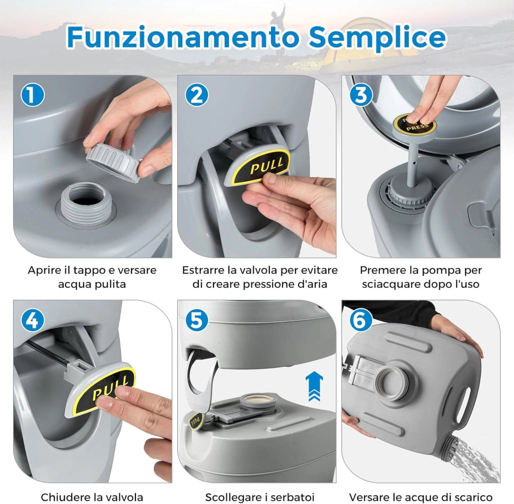 COSTWAY 20L Toilette Portatile con Serbatoio d'Acqua Rimovibile a Maniglia, WC Chimico Comodo per Campeggio, Water Portatile per Adulti e Anziani, Supporto Carico 150kg, 45 x 40 x 42 cm