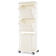 Carrello per lavanderia a 3 ripiani con 4 ruote girevoli 3 cestini-Carrello multiuso Organizzatore per separare il bucato per bagno Bianco