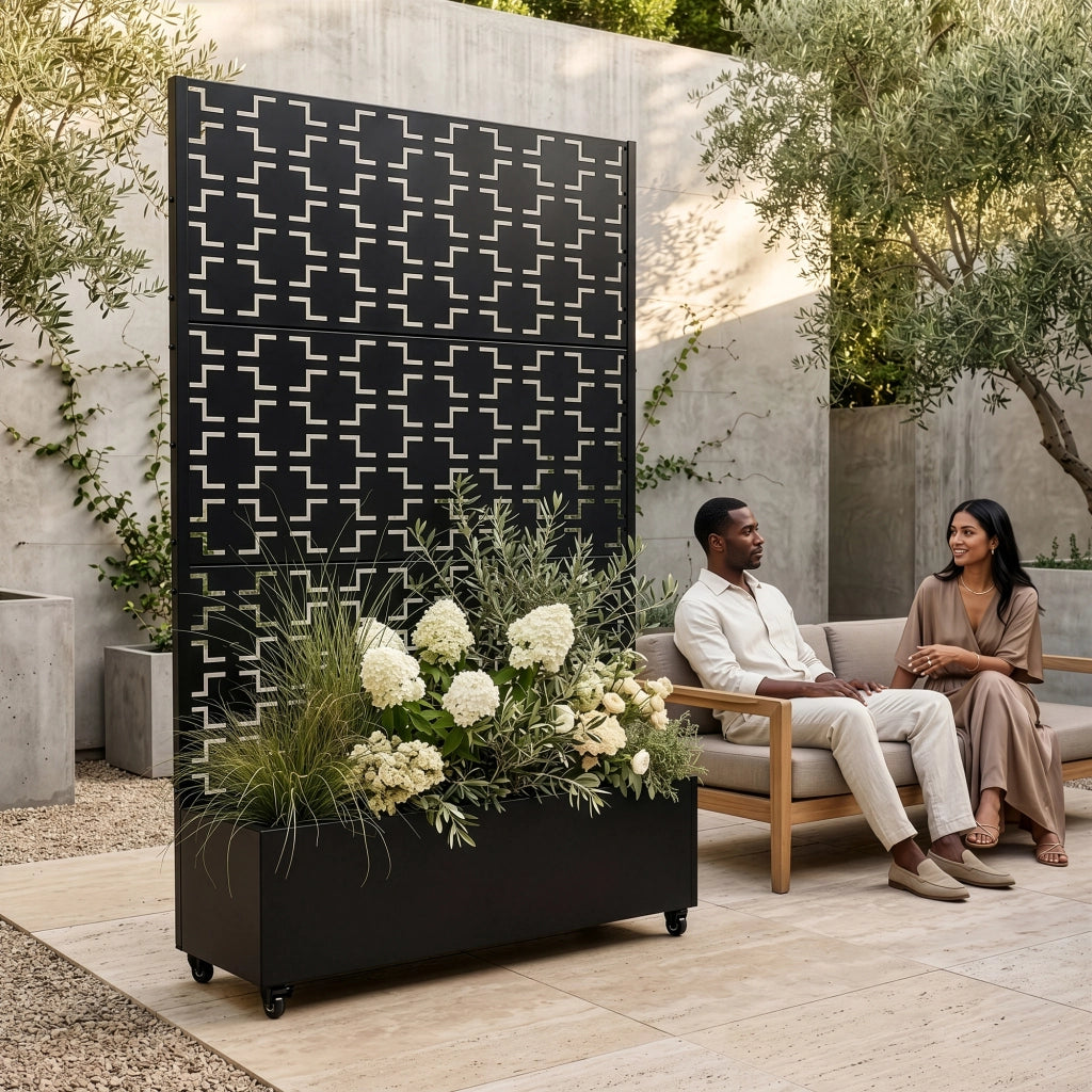 Fioriera con Spalliera Aaskis a Rotelle in Acciaio 190 x 120 x 38 cm - Nero casa.pro