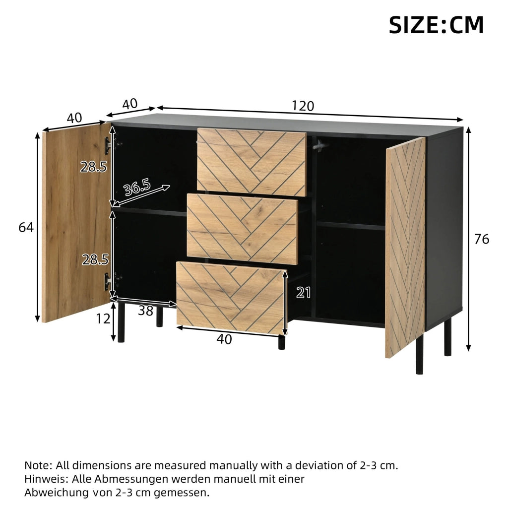 Credenza moderna 120 x 40 x 76 cm con 3 cassetti e 2 ante