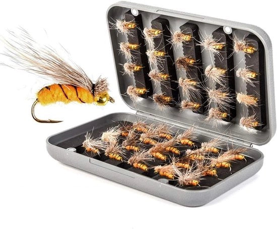 Attrezzo per Pescatori - Lure a Volo con Scatola di Accessori per Pescare Trota, Salmone, Tinca - Volo Secco/Umido - Pescare con Spinnaker - Attrezzo per Pescatori con Lepre