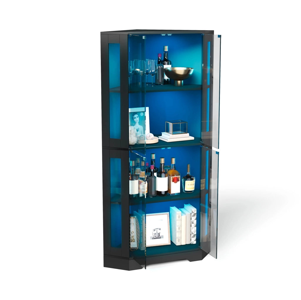Credenza vetrina 40x40x165 cm con LED RGB; MDF; nero