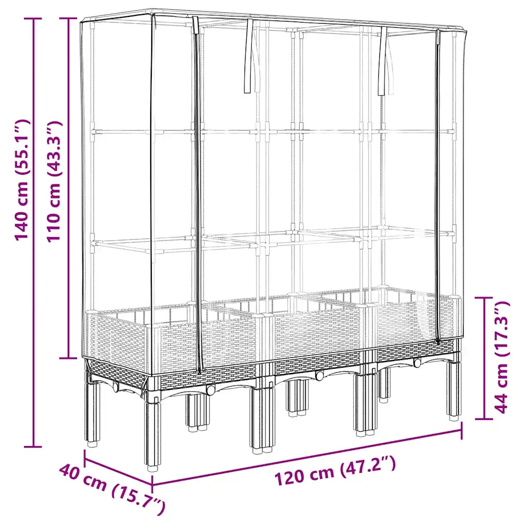 vidaXL Letto Rialzato con Copertura Serra Effetto Rattan 120x40x140 cm