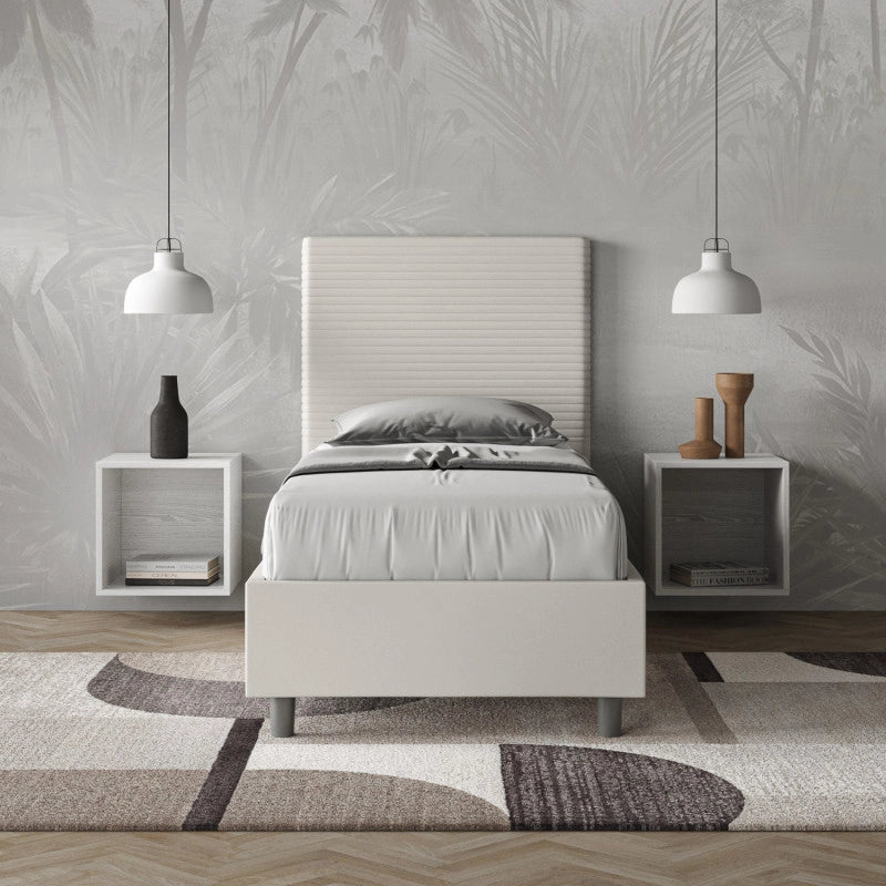 Letto imbottito Singolo 90x190 cm Focus - Similpelle,Tortora,Con rete