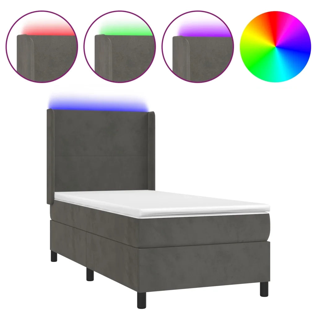 Letto a Molle con Materasso e LED Grigio Scuro 100x200 cm 3139428