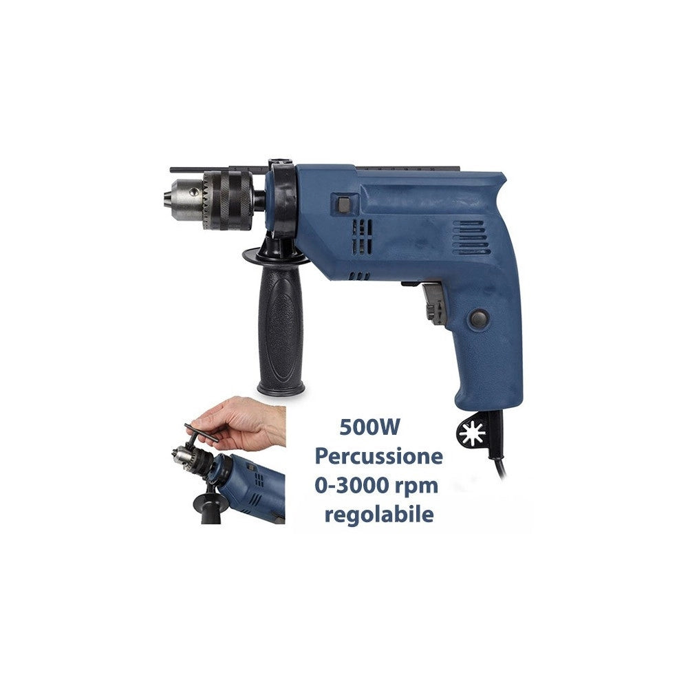 Trade Shop - Trapano A Percussione Elettrico 500w Incluso 2set Di Punte Per Metallo E Cemento -