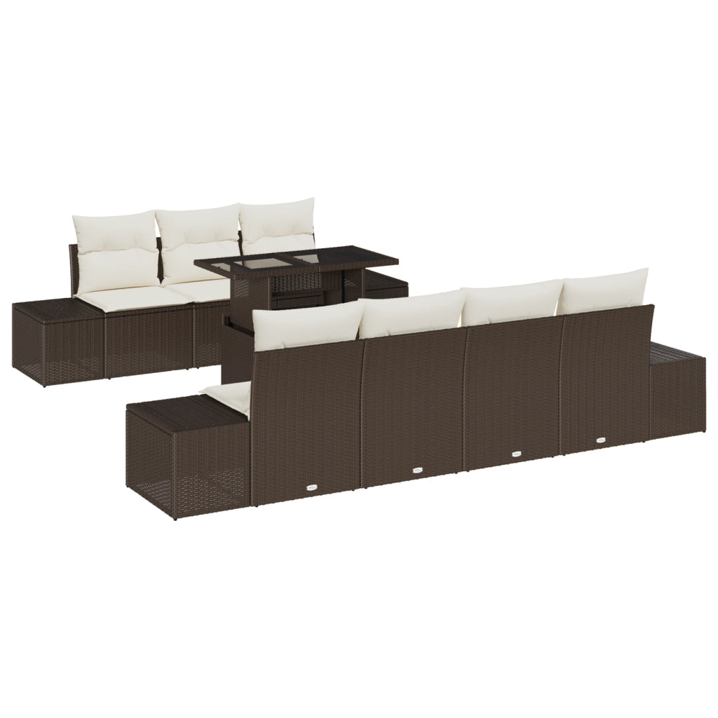 Set Divano da Giardino 8 Pezzi con Cuscini Marrone Poly Rattan