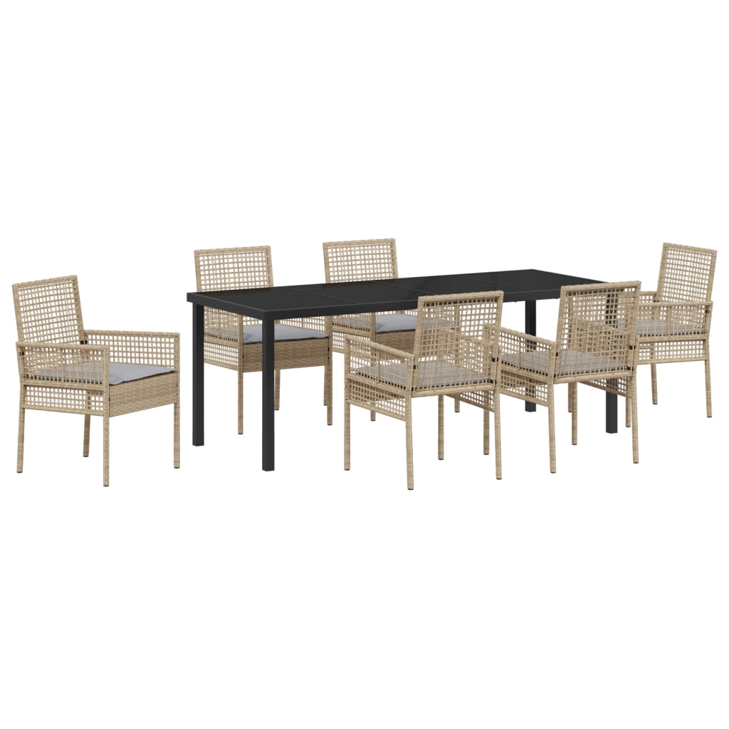 Set da Pranzo Giardino 7 Pezzi con Cuscini Beige