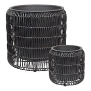 Set di 2 vasi in finto rattan nero per piante con inserto interni ed esterni