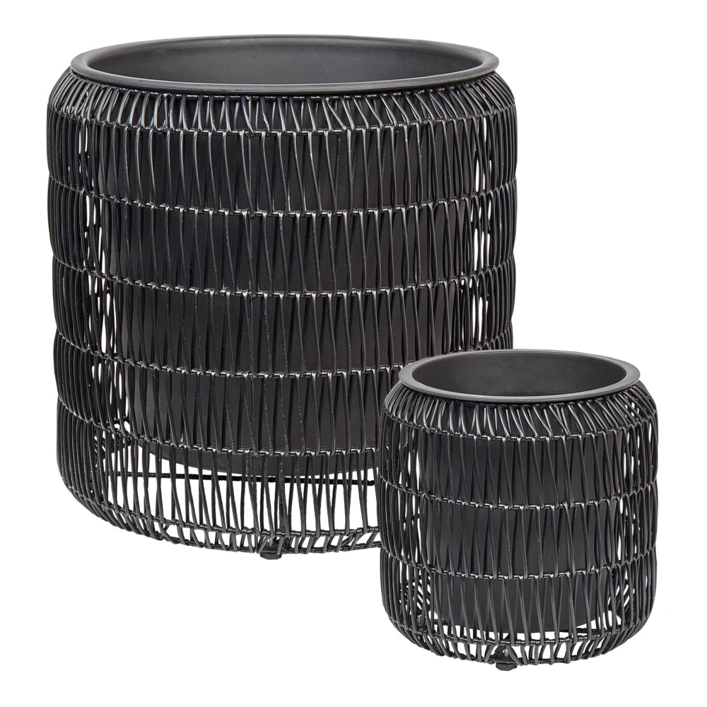 Set di 2 vasi in finto rattan nero per piante con inserto interni ed esterni
