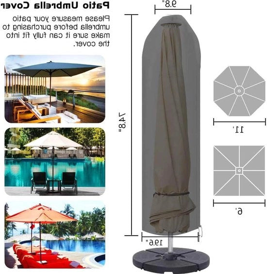 Parasole in nylon con chiusura a cerniera e corda regolabile - nero - 190 x 25 x 50 cm - per ombrelli da 2 m a 3 m