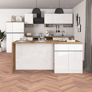 WHOUS Isola da cucina Sole a 4 ante e 4 cassetti bianco lucido e rovere 200x90x90 cm