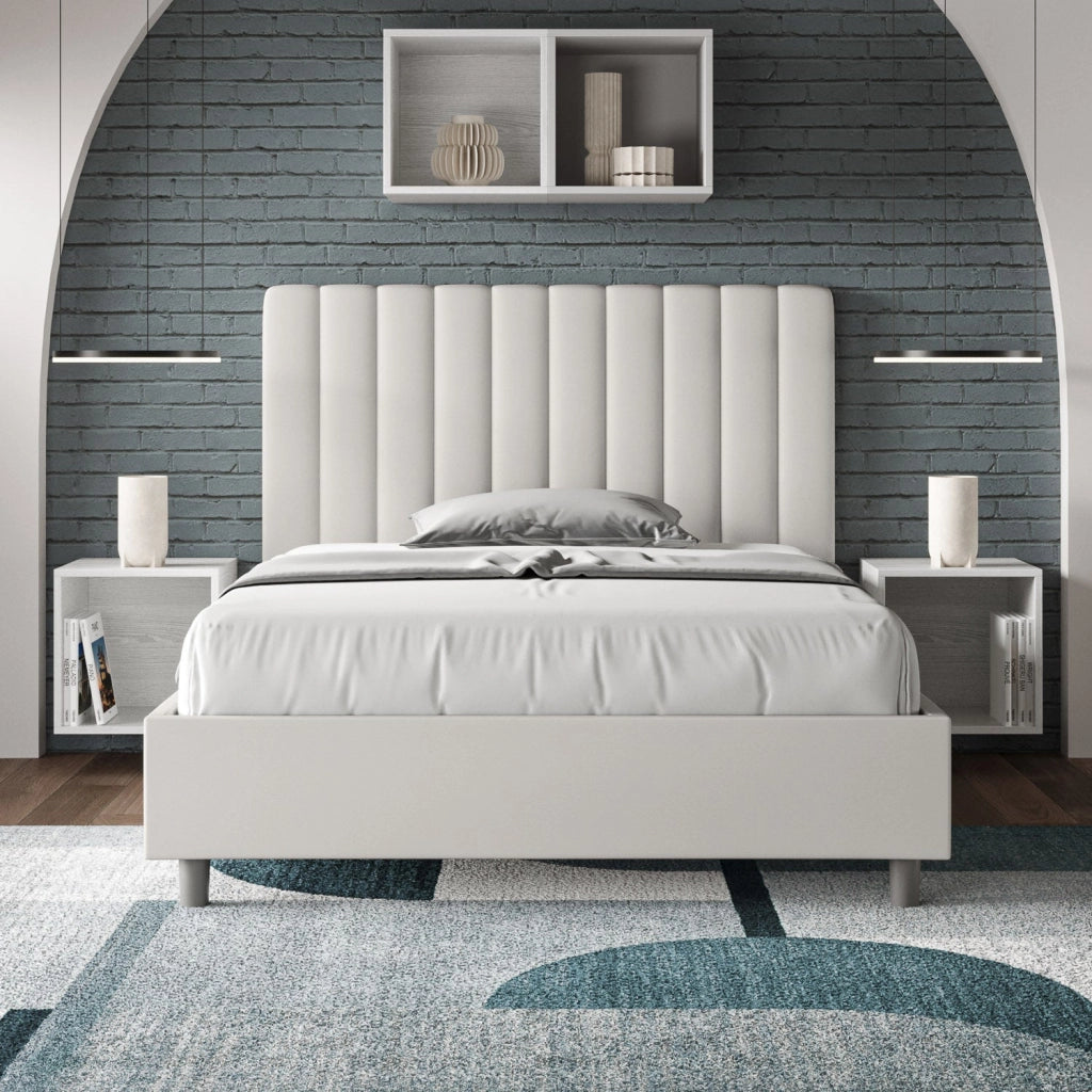 Letto 1 Piazza e Mezzo 120x190 cm con Rete e Contenitore Agueda Bianco