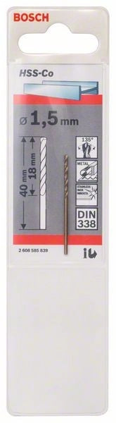 2608585839 - Punte per metallo HSS-Co, DIN 338 1,5 x 18 x 40 mm
