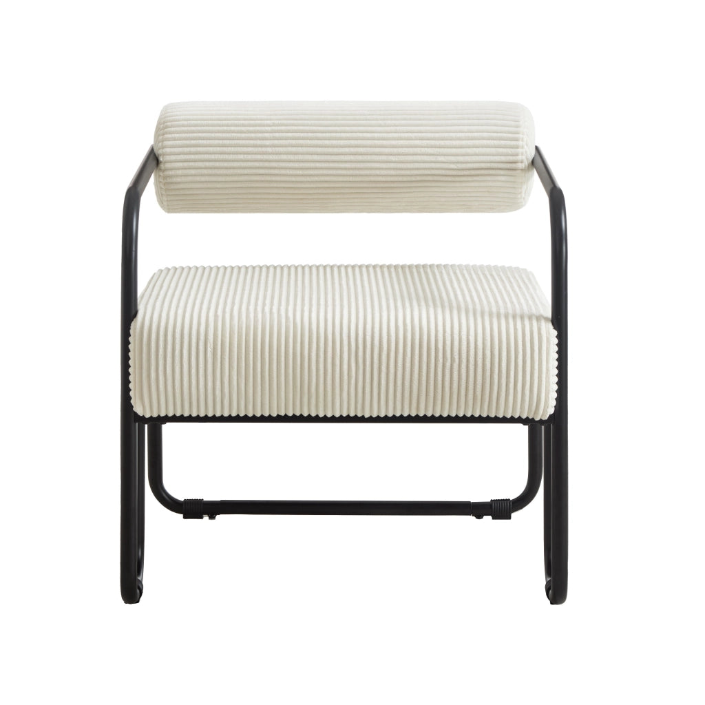 Poltrona lounge con schienale cilindrico e struttura stabile per soggiorno in velluto a coste - beige