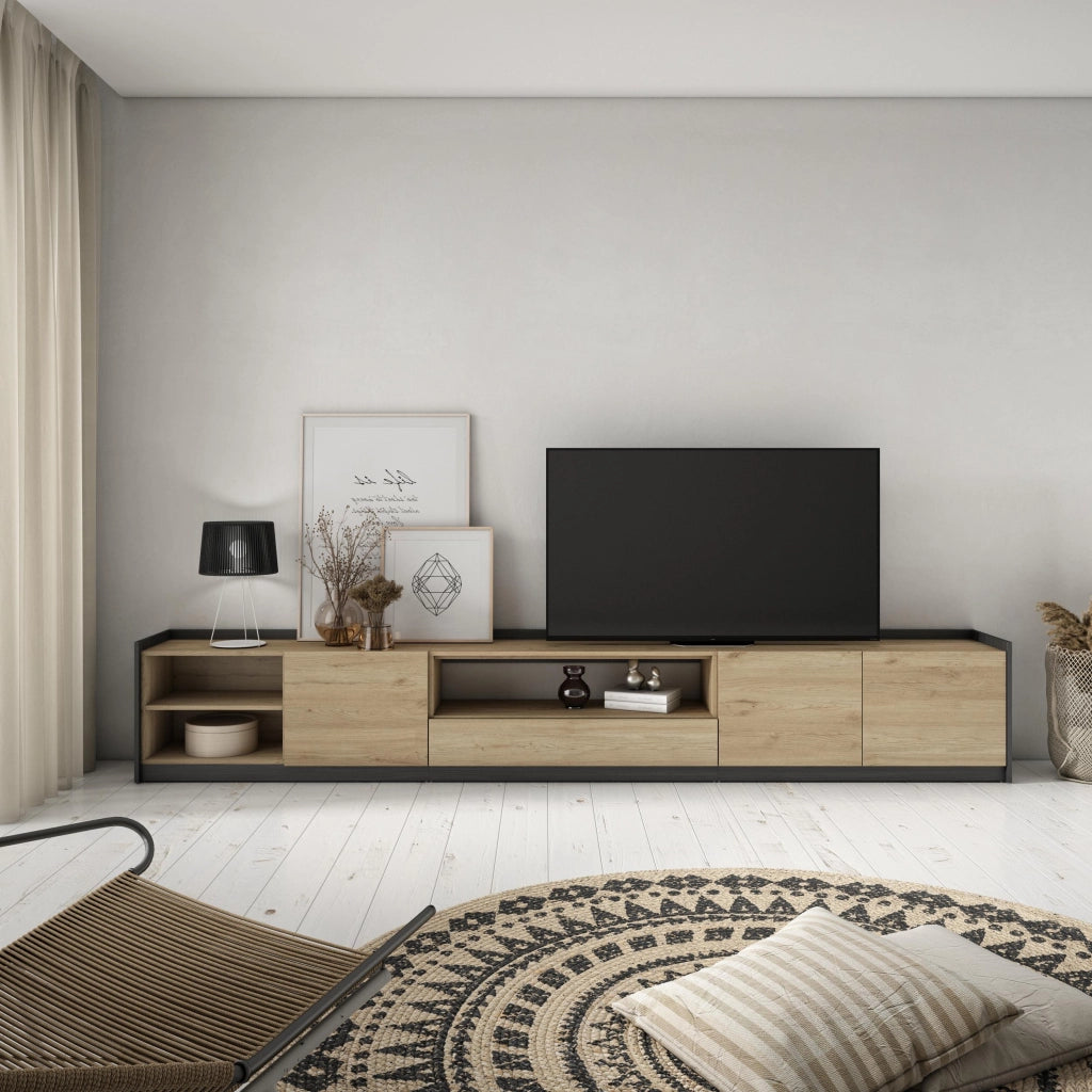 Mobile TV Soggiorno, 310x50x37 cm, Per TV fino a 80", Mobile Soggiorno, Rovere e nero