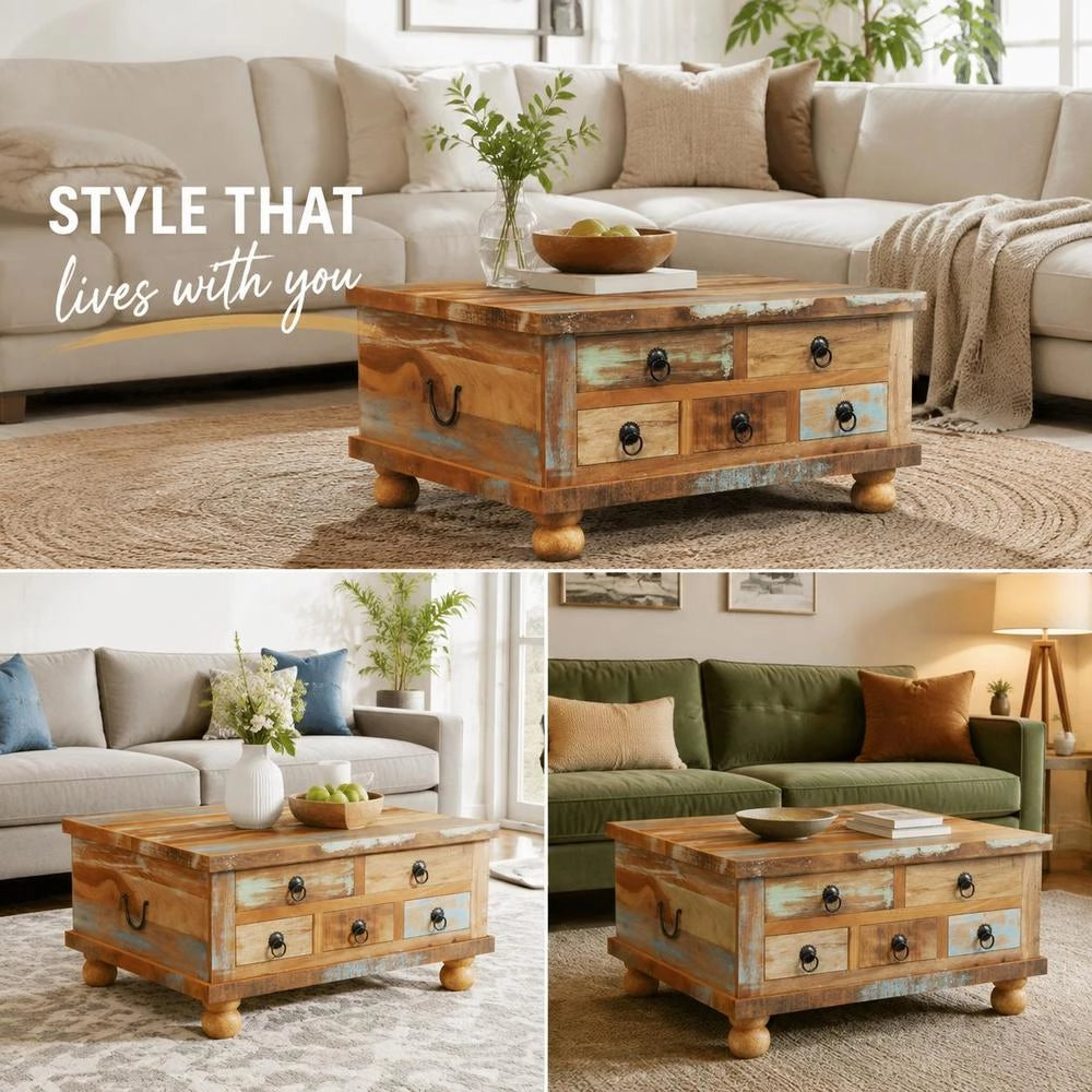 Coffee Table Reclaimed Wood 70x70x38 Cm