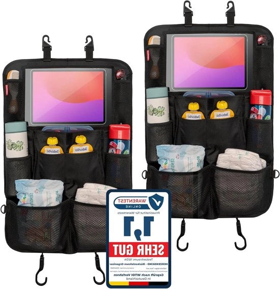Ruglio di protezione e organizzatore per viaggi con bambini con spazio extra per tablet da 13" e 9 compartimenti per le auto