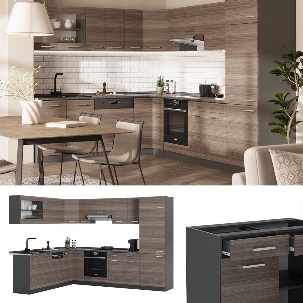 Vicco Cucina angolare completa Grigio nobile/antracite 227 x 287 cm , PL Rovere