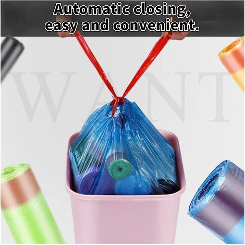 Trade Shop - Set 5 Rotoli 65pz Sacco Per Immondizia Con Coulisse 45x50cm Colorati Chiusura Automatica -
