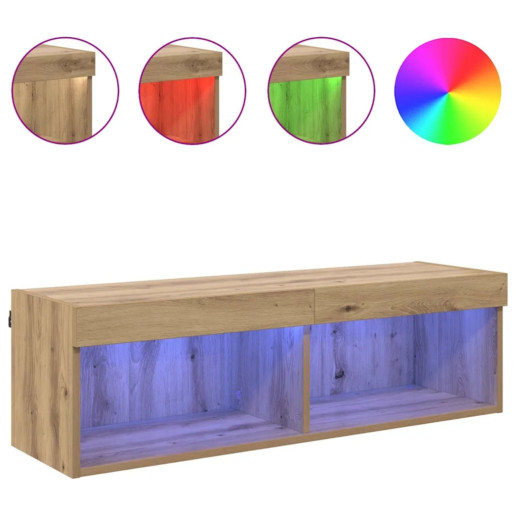 Mobile TV da parete con LED Rovere artigianale 100 x 30 x 30 cm 882967