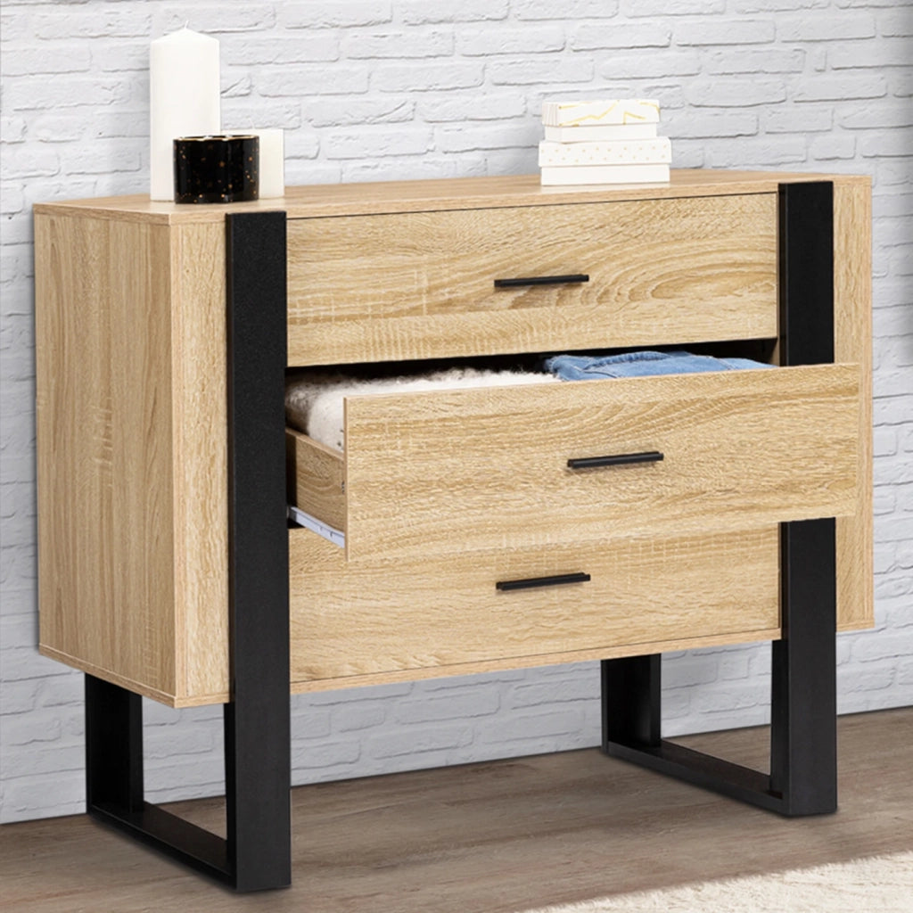 IDMarket - Cassettiera a 3 cassetti PHOENIX in legno e nero