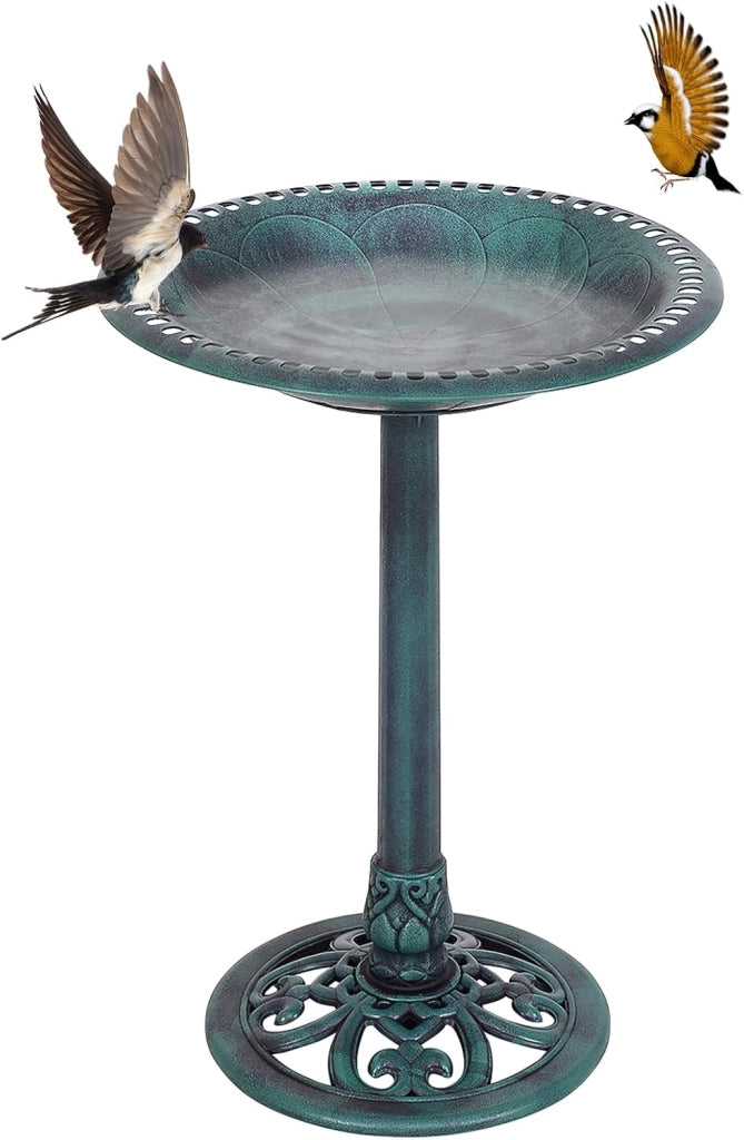 Magiatoia per Uccelli con Luce Solare Ø43 x 110H cm, Abbeveratoio per Uccelli Selvatici Decorazione da Esterno Rustico Effetto Bronzo, Vasca per Uccello da Giardino e Balcone (Bronzo Giallo)