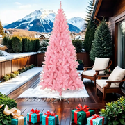 Albero di Natale Artificiale-Albero Natalizio Sottile con Base Rosa 210 cm PVC