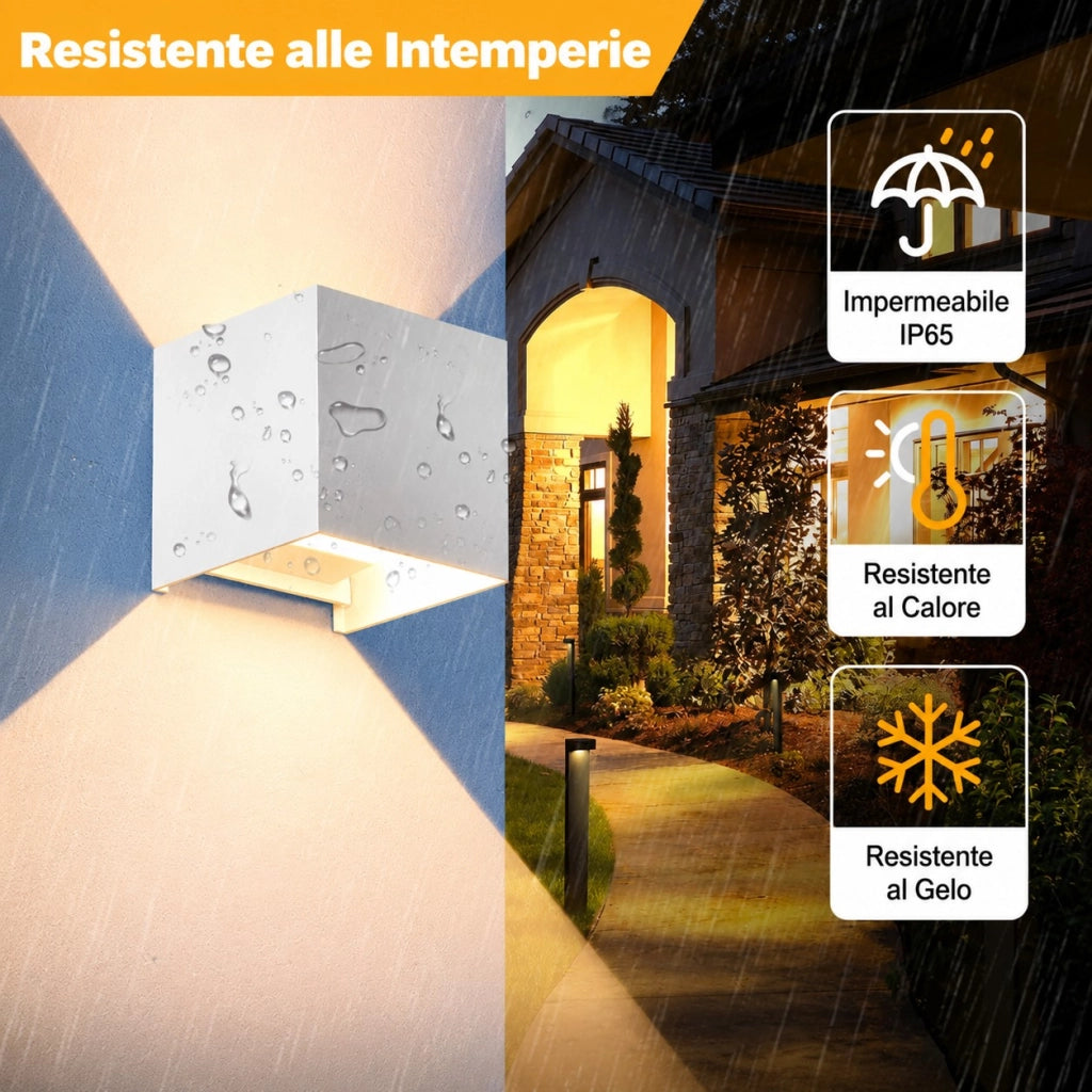 Applique da Esterno Bianca Cubo IP65 Lampadina G9 Sostituibile LED Moderna Parete Interno Esterno Fascio Regolabile