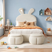 DESMIU Letto per bambini 1 posto con LED regolabile e 2 pouf contenitore, 90 × 200 cm, senza materasso, beige