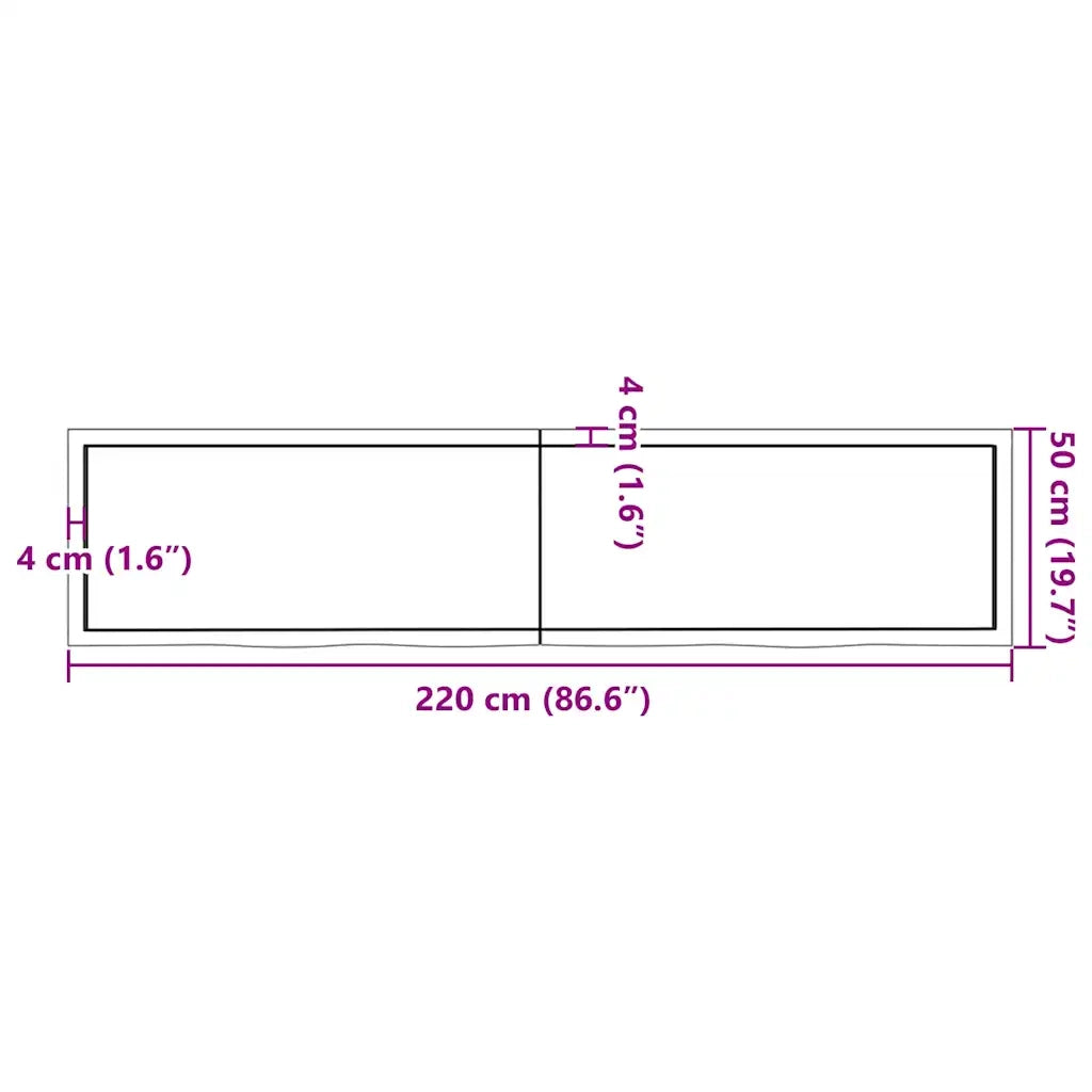 Piano Tavolo Marrone 220x50x(2-4) cm Rovere Massello Trattato 3156466