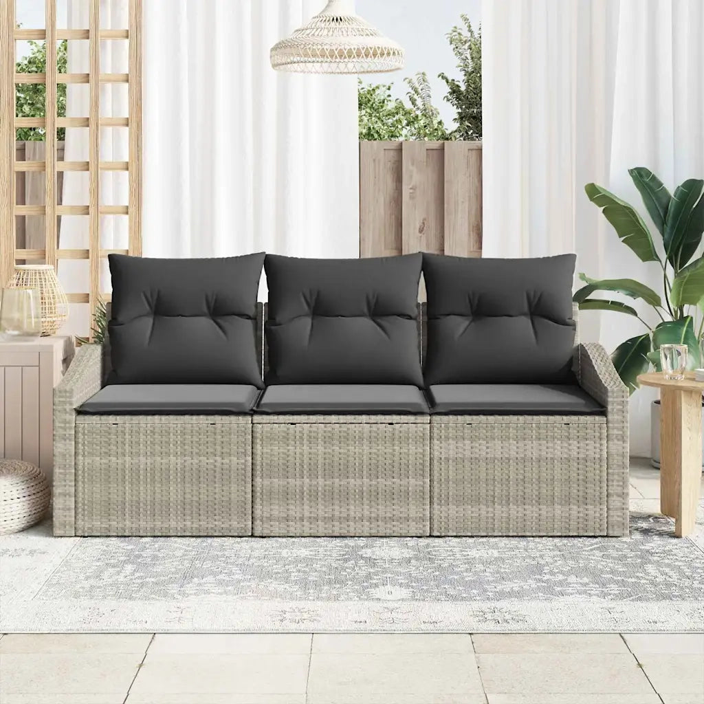 Set di divani con cuscino 3 pz | Set Salotto da Giardino Grigio chiaro polyrattan