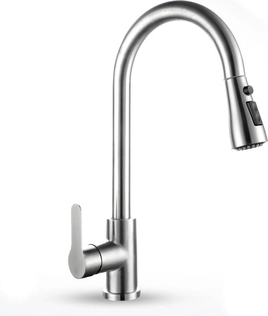 Mangianere da cucina moderni con sfiatatore retrattile - rubinetto da cucina con uscita rotativa - getto ad alta colonna mono - RVS - design